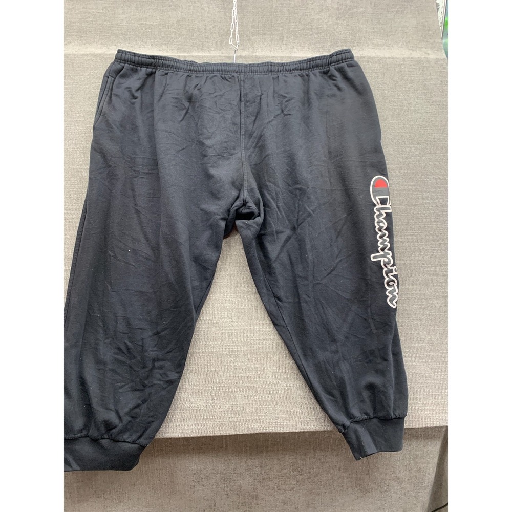 Champion Sweatpants Men 6XL Black Fleece Lined Script Logo Elastic Waist Tapered
